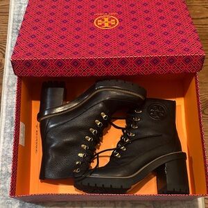 Tory Burch Black Lace-Up Boots